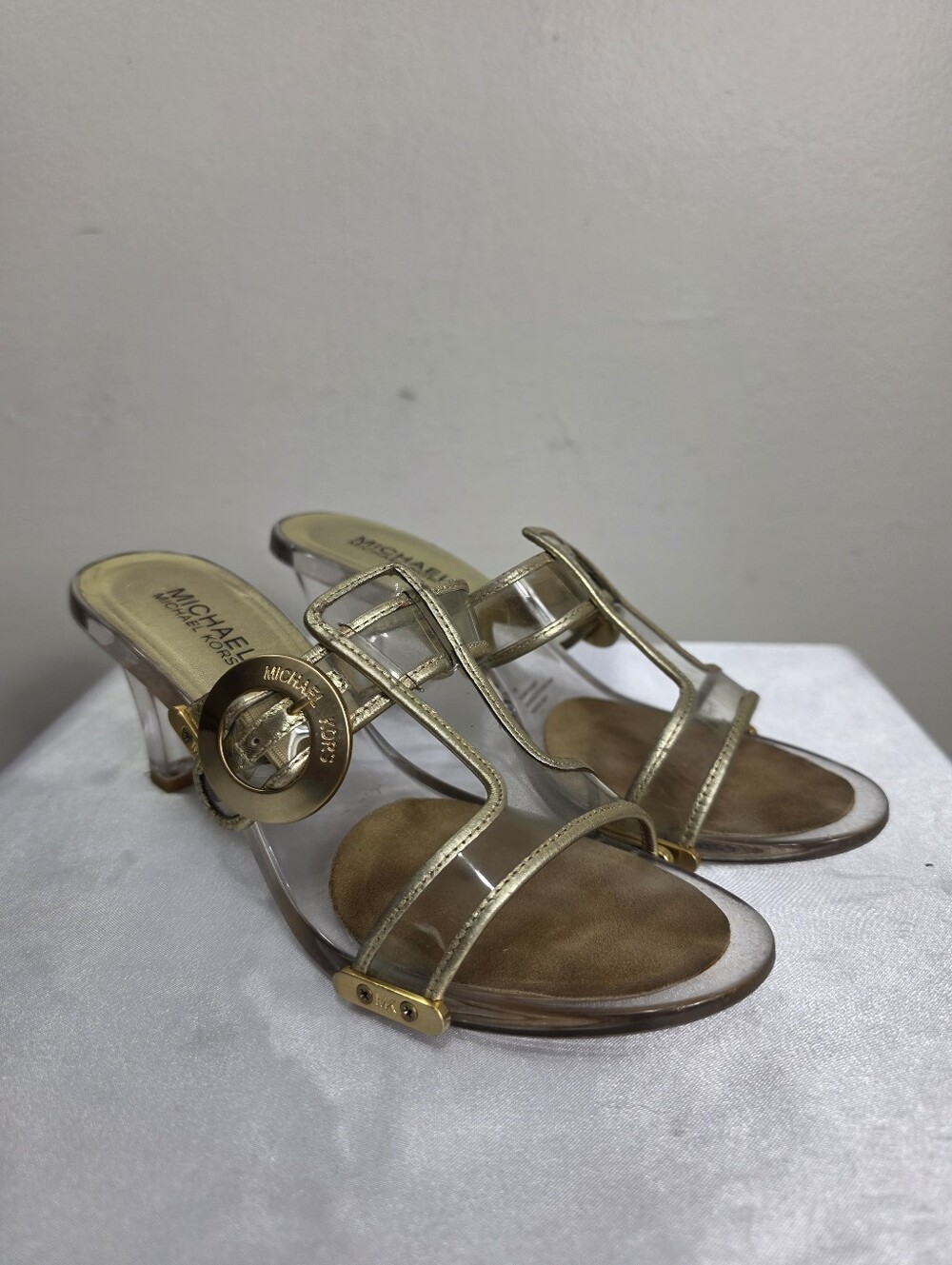 Michael Kors Gold Strappy Slide Heels